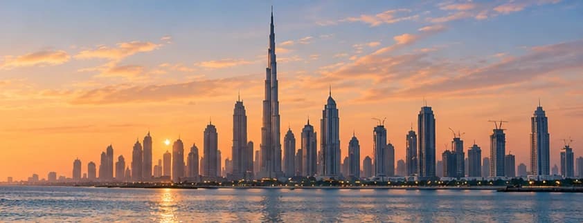 Dubai skyline at sunset